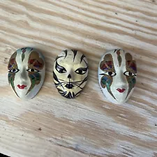 Mardi Gras Vintage White Porcelain Ceramic Hand Painted Face Mask Small 2 Inches