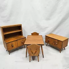 B Early 1960's Barbie Size Mid Century Modern MCM Wood Dining Room Set NO Res