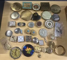 Huge Lot Of 35+Vintage Makeup Compacts, Solid Perfume,mirrors & Pill Boxes As Is