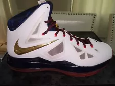 Nike LeBron X 10+ Sport Pack Gold Medal USA Olympics Sz 14 Worn Once! Excellent!