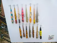 15 PENCIL PLUGS FOR WALLEYE TROLLING,FEW OLDER BEAUTIES LOOK AT HOT COLORS