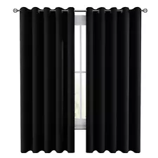 Pair of Blackout Curtains Eyelet Ring Top Ready Made Thick Thermal Curtain Set