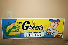 Rare Original Large Vintage 1960's Green's Seed Corn Farm 36" Metal Sign