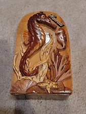 Hawaiian Hand Crafted Koa Wood Seahorse in the Sea Puzzle Box Trinket Jewelry