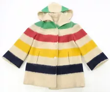 Rare Vintage HUDSON BAY Blankets Point Striped Wool Hooded Jacket 80s 90s