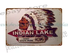 INDIAN LAKE native American chief metal tin sign office bar bedroom decor