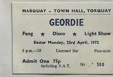 Geordie AC/DC Brian Johnson Original Concert Ticket Town Hall Torquay 1973