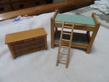 Houseworks Doll Furniture Log Cabin Bunk Bed & Dresser VGC