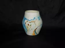 Nemadji Art Pottery Vase Beige Blue Orange MN Green River Clay Swirl Minnesota