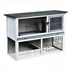 PawHut Small Animal Two-Level Fir Wood Rabbit Hutch Bunny Cage w/ Slide Out Tray