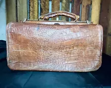 Antique Gladstone Doctors Travel Bag-Late 1890s-Alligator/Crocodile Skin