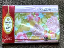 New Cannon Vintage Queen Size Flat Bed Sheet Watercolor Rose