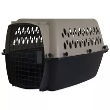 Vari Plastic Travel Dog Kennel 24" Crate for Pets 10-20 lbs, Taupe/Black