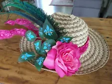 Kentucky Derby, Straw Hat, Roses Handmade One Of A Kind