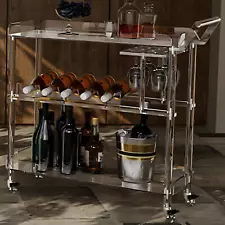 3-Tier High-grade Acrylic Bar Cart Kitchen Cart Serving Cart With Wine Rack