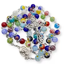 Murano Glass Beads Millefiori Rosary Necklace Colorful Beaded Women Men Rosario