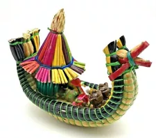 Handmade Colorful Totora Reed Boat, Uros Floating Islands, Lake Titicaca, Peru