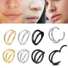 Double Hoop Nose Ring Surgical Steel Hinged Septum Clicker CZ Earring Hoops