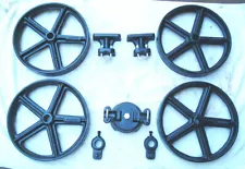 ANTIQUE HIT MISS GAS ENGINE CAST IRON CART TRUCK PARTS SET 12" FIVE SPOKE WHEELS