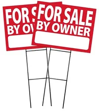 Large (18"x24") For Sale By Owner - RED - Sign Kit with Stands - 2 Pack