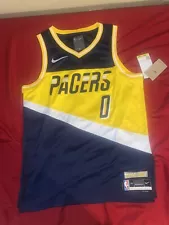 Tyrese Haliburton Indiana Pacers Navy Yellow Jersey Stitched Size Medium