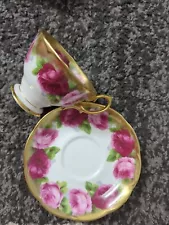 Royal Albert Heavy Gold Old English Rose Tea Cup and Saucer Set