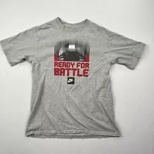 Nike Shirt Men Small Gray Crew Neck Football Graphic Tee Swoosh Ready For Battle