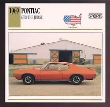 1969 Pontiac GTO The Judge 400ci V8 Muscle Car Photo Spec Sheet Stat Info CARD