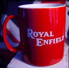 Royal Enfield Motorcycle, White on Red, Full Size Coffee Mug (For: More than one vehicle)