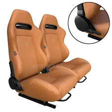 2 X TANAKA TAN PVC LEATHER RACING SEATS RECLINABLE + SLIDERS FITS FOR JEEP