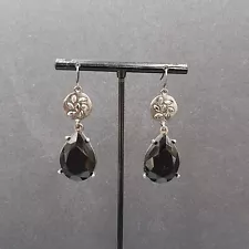 Pierced Earrings Gun Metal Gray Black Teardrop Rhinestone Statement Dangle