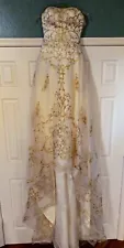 Wedding Bridal Ivory Strapless Embroidered Beading Train Sexy Gown Dress READ