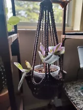 Brown Crochet Hanging Basket For Plants