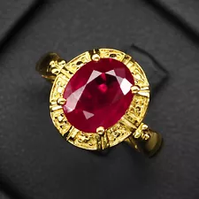 Estate Pigeon Blood Ruby 4.70Ct 925 Sterling Silver Handmade Rings Size 6.5