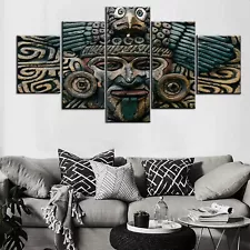 Aztec Framed Wall Art Ancient Mexico Mask Pictures Mayan Culture Paintings Mu...