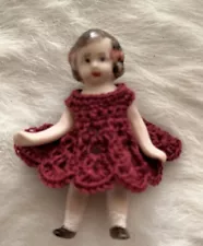 Crochet Dress for 2 1/2- 2 3/4 Frozen Charlotte Flapper Bisque Penny Doll Wine