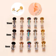 CZ Tragus Helix Cartilage Bar Stud Screw in Earring Flat Back Upper Ear Piercing