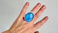 Fiery Oversized Labradorite Ring. Gorgeous Blue. Size 6. ***Scratch & Dent***