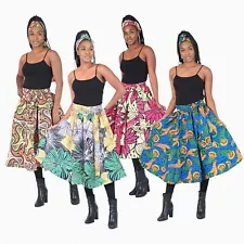 Set Of 4 African Print Midi Skirts - ASSORTED Colors Cotton Skirts One Size Fit