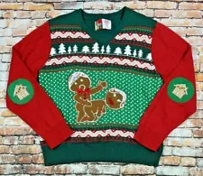 Spencers Ugly Christmas Sweater Adult XL Lights Naughty Gingerbread Mend