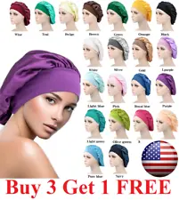 Women Satin Night Sleep Cap Hair Bonnet Hat Silk Head Cover Wide Elastic Band