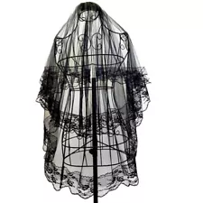 Black Wedding Dress Victorian Mourning Veil Full Cosplay Bride