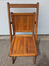 Vintage Wooden Slat Seat Folding Chair Solid Oak (A)