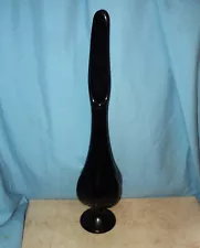 Vintage 17" Viking Black Glass Swung Vase Melon Ribbed w/ Sticker Pulled Fenton