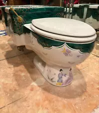 Exquisite vintage Sherle Wagner green Chinoiserie toilet