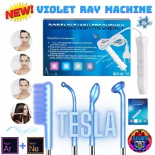 Neon+Argon Portable Violet Ray Hi-Frequency Plasma Tesla Machine Electrodes Heal