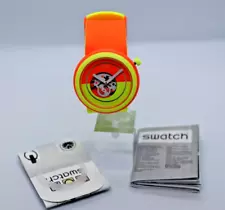 NEW Swiss Swatch POPOVER 45mm Silicone Skeleton Orange Yellow Neon Watch PNO100