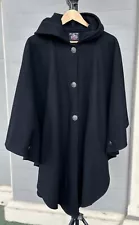 Johnson Woolen Mills Women’s Hooded Cape Black Silver Buttons,Pre Owned.