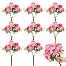 8 Bundles Fake Flowers Artificial Peonies Realistic Flowers with Stems Bouque...