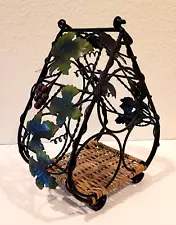 Rustic Metal Wine Rack Table Counter-top 3 Bottle Holder Grape Vine Leaves